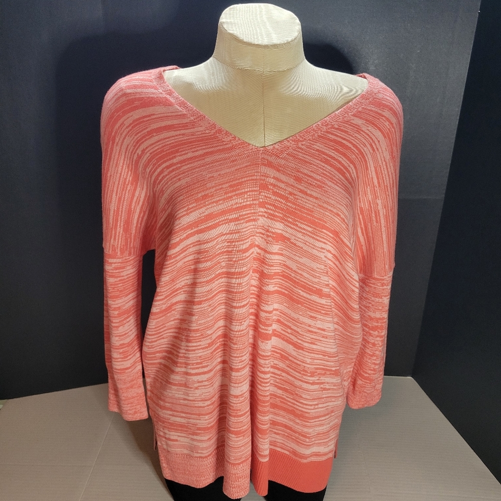 Vince Camuto NWOT Women's Heathered Coral Dolman 3/4 Sleeve V-Neck Sweater Small